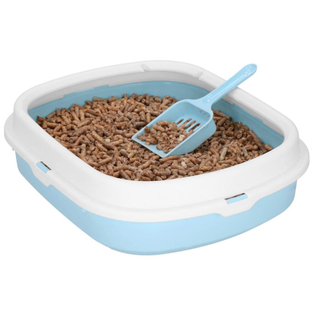 Litiera pisici lopatica plastic pp montaj simplu 2 piese, 40x33x11 cm, design compact, albastru alb [2]