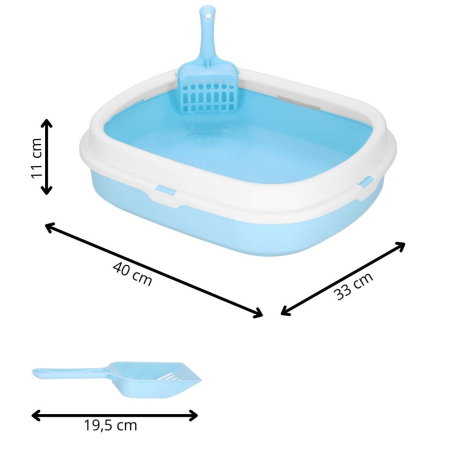 Litiera pisici lopatica plastic pp montaj simplu 2 piese, 40x33x11 cm, design compact, albastru alb [23]