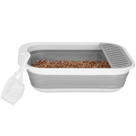 Litiera pliabila pisici lopatica capac plastic compact, 45x34x12 cm, usor de depozitat, gri alb [6]