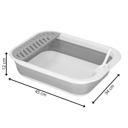 Litiera pliabila pisici lopatica capac plastic compact, 45x34x12 cm, usor de depozitat, gri alb [14]