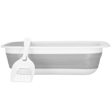 Litiera pliabila pisici lopatica capac plastic compact, 45x34x12 cm, usor de depozitat, gri alb [5]
