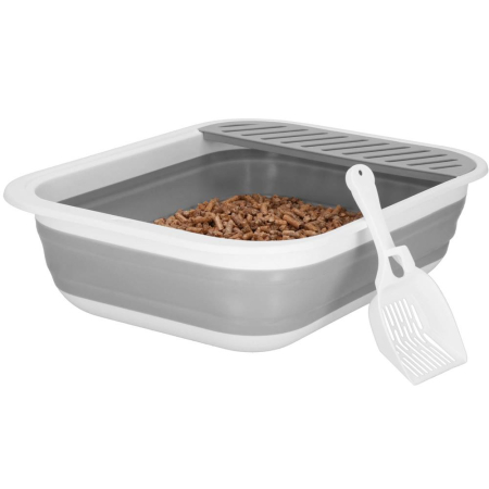 Litiera pliabila pisici lopatica capac plastic compact, 45x34x12 cm, usor de depozitat, gri alb [9]