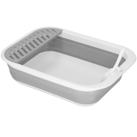 Litiere - Litiera pliabila pisici lopatica capac plastic compact, 45x34x12 cm, usor de depozitat, gri alb