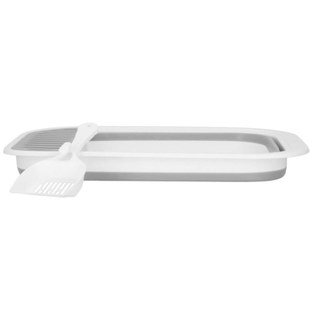 Litiera pliabila pisici lopatica capac plastic compact, 45x34x12 cm, usor de depozitat, gri alb [13]
