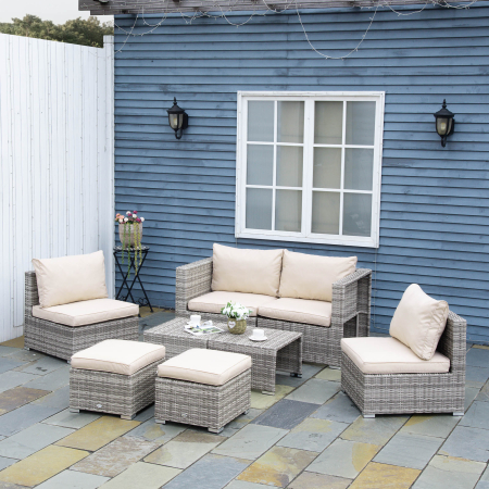  Living pentru gradina din Rattan PE din 8 Piese , Gri si Bej [1]