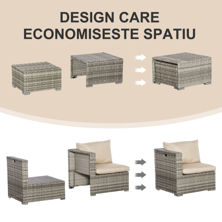  Living pentru gradina din Rattan PE din 8 Piese , Gri si Bej [6]