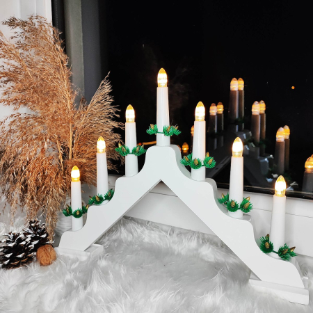 Lumanari decorative de Craciun, stand de lemn, 7 becuri tip LED, culoare alba [0]
