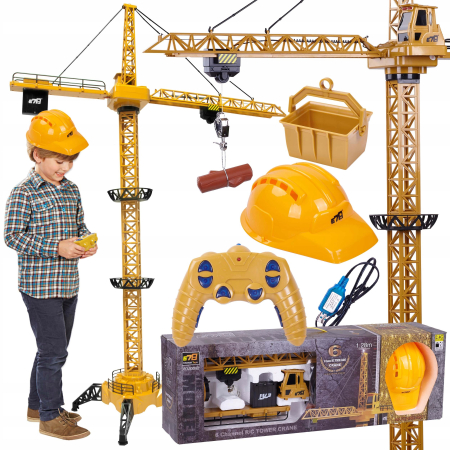 Dormitor & birou - Macara telecomandata copii 128 cm lumini sunete accesorii, casca constructor inclusa, multicolor