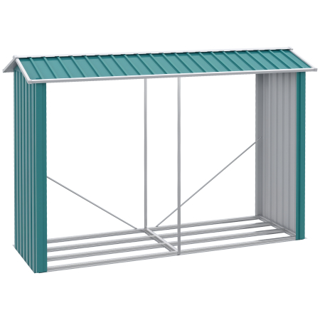 Gradina & balcon -  Magazie de Depozitare a Bustenilor, Casa pentru Lemne de Foc din Otel Galvanizat cu Podea inaltata, 240x86x160 cm, Verde