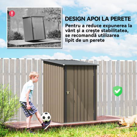  Magazie de Gradina 0,92m² din Otel Galvanizat, Depozit pentru Unelte cu Usa Blocabila si Acoperis inclinat, 100x104x160 cm, Maro si Gri inchis [5]