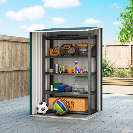  Magazie de Gradina 0,92m² din Otel Galvanizat, Depozit Unelte cu Usa Blocabila, Acoperis inclinat, 100x104x160 cm, Verde [6]