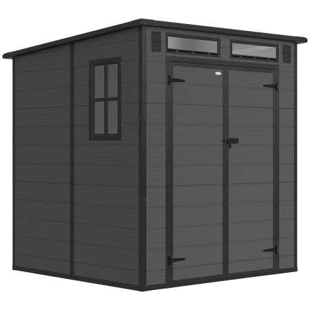 Gradina & balcon -  Magazie de Gradina 2.89m² din PP si Aluminiu cu Podea, Depozit Gradina cu Usi Duble cu incuietoare, Aerisiri, 3 Ferestre, Acoperis inclinat, Manusi, Gri inchis