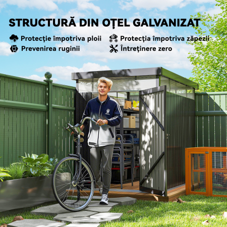  Magazie de Gradina cu Luminator Superior din Acril si Orificii de Drenaj, 162x259x201 cm, Gri inchis [3]