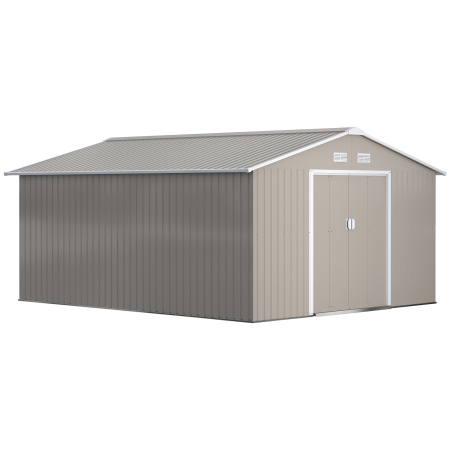 Gradina & balcon -  Magazie de Gradina cu Usi Duble Glisante si Acoperis Inclinat, Sopron de Gradina din Otel si PP, 3.4x4x2m, Gri