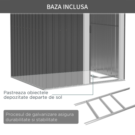  Magazie de Gradina Cutie Scule din Otel, Acoperis Inclinat si 4 Prize de Aer, 152x132x188cm [6]