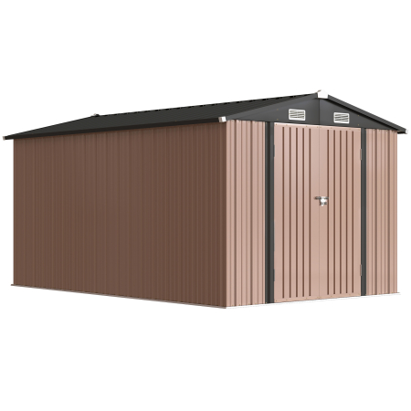 Gradina & balcon -  Magazie de Gradina din Metal 364 x 238 cm cu 4 Grile de Ventilatie si Usi Duble cu incuietoare, Maro