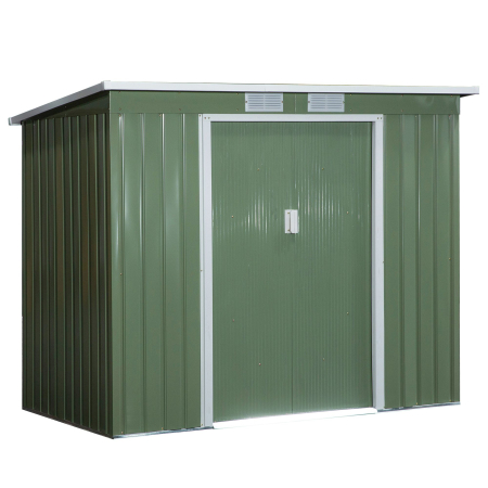 Prelate, pavilioane, umbrele terasa -  Magazie de gradina din otel cu acoperis inclinat, usa glisanta dubla si orificii de aerisire, 213x130x173 cm, verde