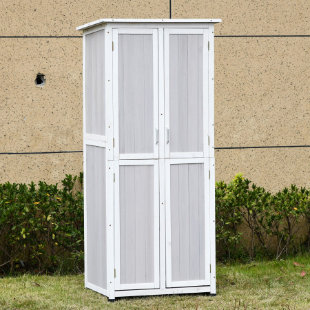  Magazie din Lemn de Brad pentru Unelte cu 3 Niveluri, cu Acoperis din Bitum si Carlige, 77x58x175 cm, Gri [1]