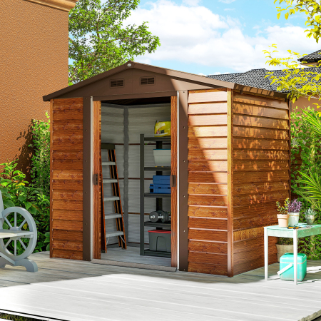  Magazie Gradina cu Usi Glisante pentru Instrumente de Gradina, 235.7x152x208.7cm, Maro [1]