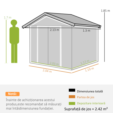  Magazie Gradina Metal cu Usi Glisante pentru Familie, 213x130x185 cm, Gri [3]