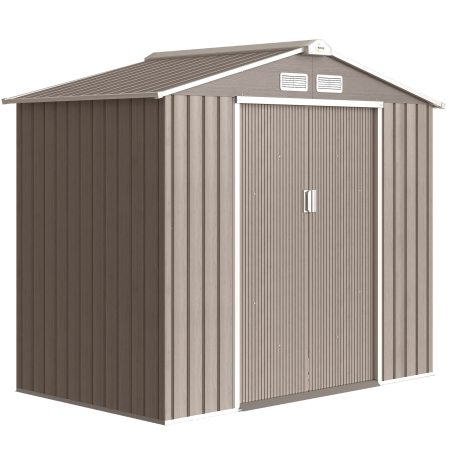 Prelate, pavilioane, umbrele terasa -  Magazie Gradina Metalica cu Orificii de Ventilatie si Usa Culisanta Dubla pentru Gradinarit si DIY, 213x130x185 cm, Maro