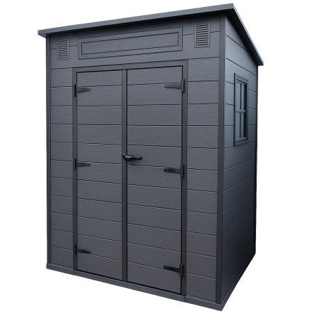 Gradina & balcon - Magazie gradina pentru unelte, cu usa dubla si fereastra, PVC imitatie lemn, 181x130x200 cm, negru