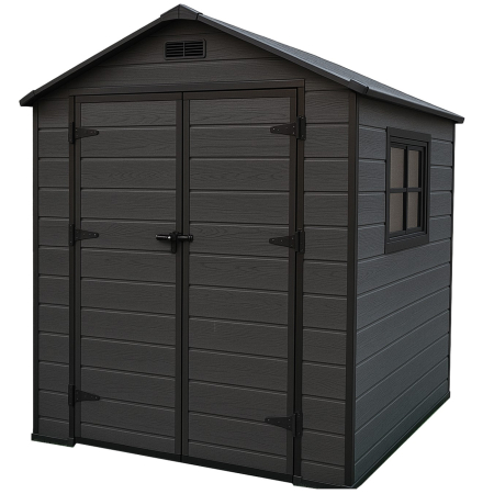 Gradina & balcon - Magazie gradina pentru unelte, cu usa dubla si ventilatie, PVC imitatie lemn, 182x181x219 cm, negru