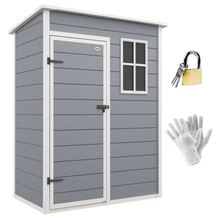 Gradina & balcon -  Magazie pentru Gradina 1.5 x 1 m, Magazie pentru Scule cu Usa care se Incuie, Fereastra si Ventilatie, Gri
