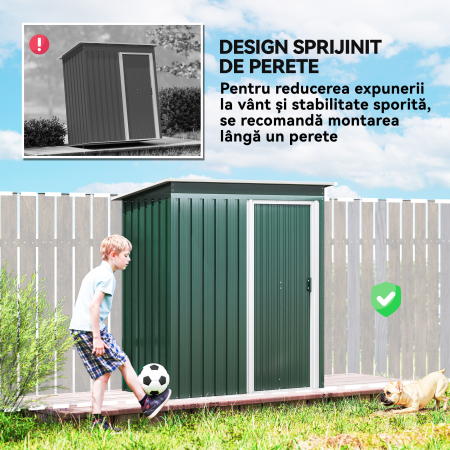  Magazie pentru Scule cu Acoperis inclinat si Usa Glisanta, din Otel Zincat, 163x89x182 cm, Verde [5]
