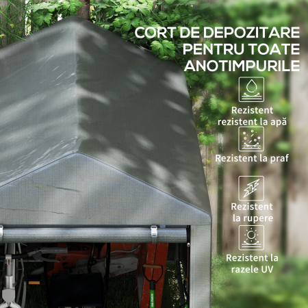  Magazie pentru Scule cu Protectie UV si Intrare cu Fermoar, Cort de Garaj, 120x179x165 cm, Gri inchis [3]