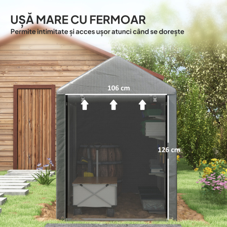  Magazie pentru Scule cu Protectie UV si Intrare cu Fermoar, Cort de Garaj, 120x179x165 cm, Gri inchis [5]