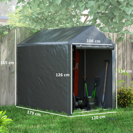  Magazie pentru Scule cu Protectie UV si Intrare cu Fermoar, Cort de Garaj, 120x179x165 cm, Gri inchis [2]