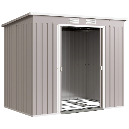 Gradina & balcon -  Magazie pentru unelte cu acoperis inclinat, 2 intrari si fante de aerisire, din otel galvanizat, 213x130x172 cm, gri