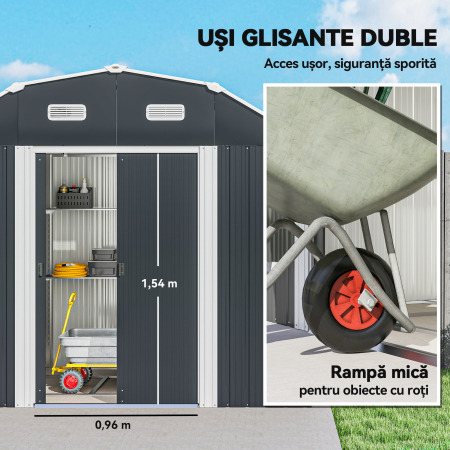  Magazie pentru unelte cu rafturi reglabile si 2 ferestre, din otel zincat, 238x132x198.5 cm, gri inchis [4]