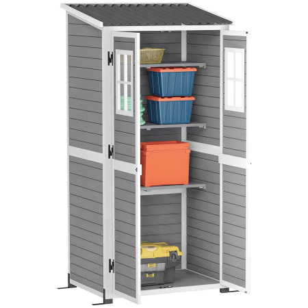 Gradina & balcon -  Magazie pentru Unelte de Gradina din Lemn de Brad cu 2 Ferestre si Rafturi Reglabile, 91x69x192cm, Gri Deschis