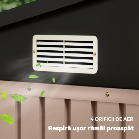  Magazin din Metal 305 x 245 cm, Depozit de Gradina Robust cu 4 Guri de Aerisire si Usi Duble cu incuietoare, Maro [5]