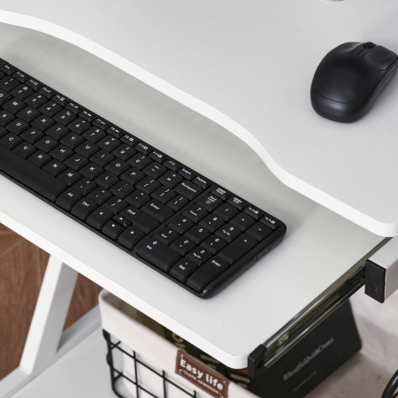  Masa Birou Alba - Cu Tastatura Glisanta & Roti [7]