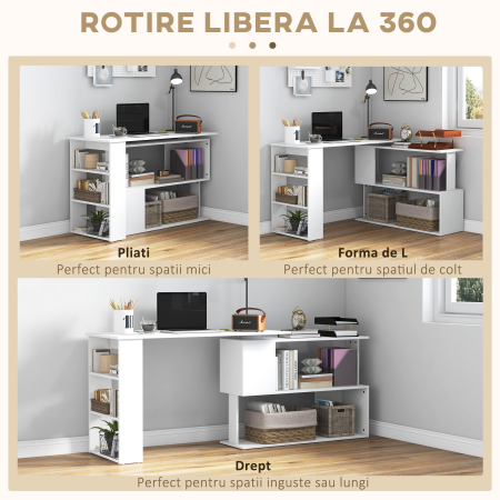  Masa Colt Birou 120×100×74 cm - Alba cu 5 Rafturi Functionale [6]