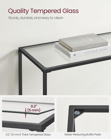 Masa consola 100x20x80 cm, blat sticla securizata si cadru metalic, negru [2]