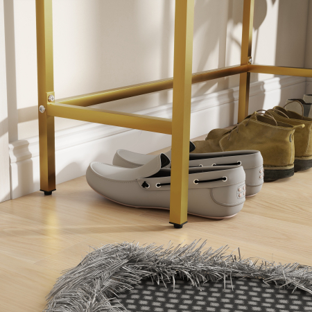  Masa Consola cu 2 Sertare, Masa Moderna de Intrare cu Baza din Otel in Ton Auriu, 80x31.5x75 cm, Alb [8]