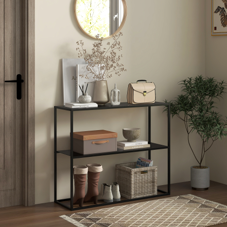  Masa Consola Masa Nordica pentru Hol cu Cadru din Otel Raft Deschis Masa de Canapea Ingusta pentru Camera de Zi Intrare Negru [1]