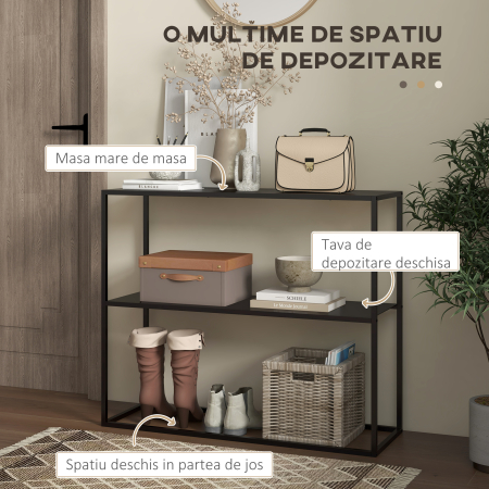  Masa Consola Masa Nordica pentru Hol cu Cadru din Otel Raft Deschis Masa de Canapea Ingusta pentru Camera de Zi Intrare Negru [3]