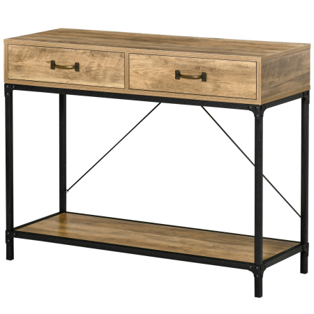 Living & hol -  Masa Consola Vintage - Lemn & Metal cu Sertare & Raft