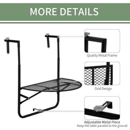  masa de agatat pentru balcon, masuta metalica de instalare pe perete, Neagra [5]