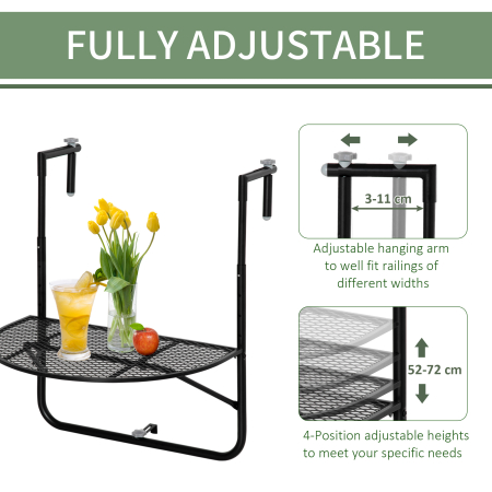  masa de agatat pentru balcon, masuta metalica de instalare pe perete, Neagra [3]