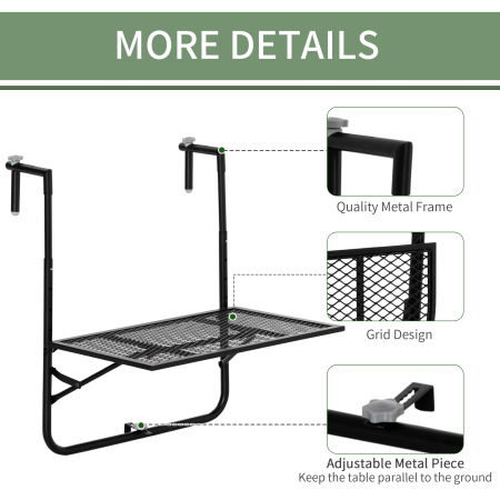  Masa de Balustrada Pliabila din Metal, 60x60x57-72cm, Negru [5]