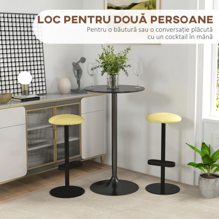 , Masa de Bar, Cu Blat Vopsit si Baza, MDF, Otel, 60 x 60 x 102 cm, Negru [3]