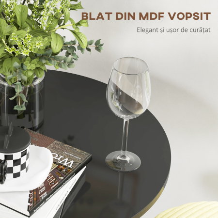 , Masa de Bar, Cu Blat Vopsit si Baza, MDF, Otel, 60 x 60 x 102 cm, Negru [4]