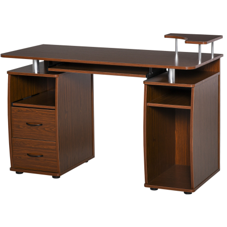 Birouri -  Masa de Birou Moderna cu Suport pentru Computer, Sertare, Polita Extensibila si Suport pentru Tastatura, 120x55x85 cm, Maro
