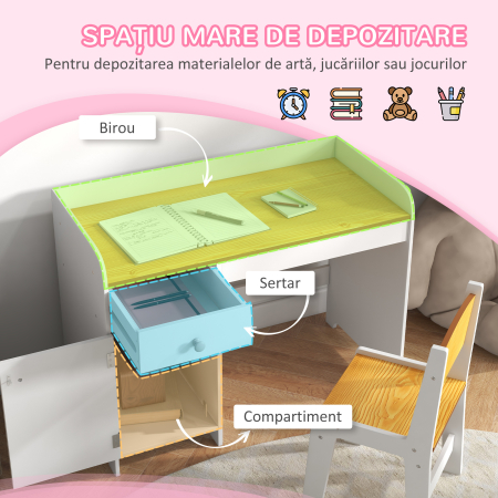  Masa de birou  pentru copii cu scaun birou de scoala pentru copii din lemn sertar scaun asortat alb pentru scoala mobilier camera copilului birou pentru copii mici [3]
